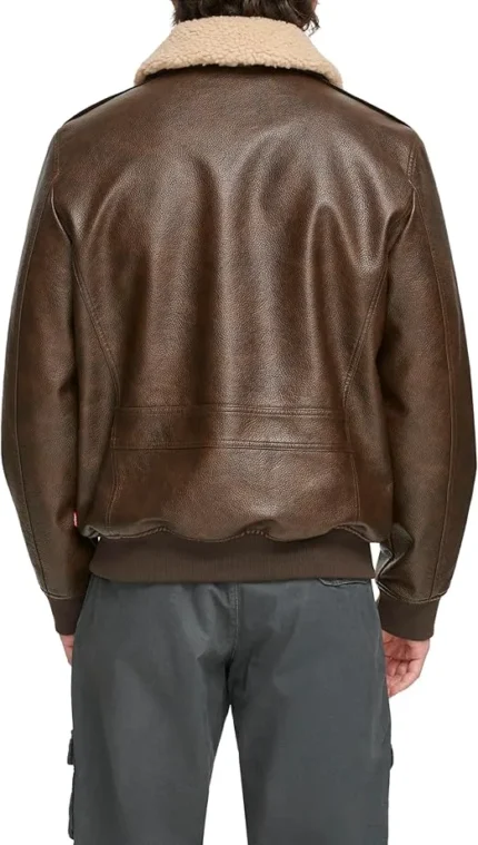 Men’s Faux Leather Aviator Bomber Jacket with Sherpa-Lined Collar