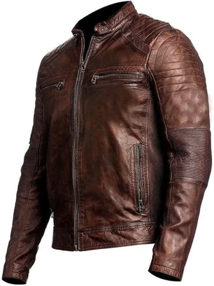 geniune brown leather jacket side