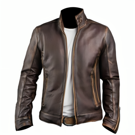 Men’s Vintage Cafe Racer Waxed Brown Leather Jacket – Retro Biker Style