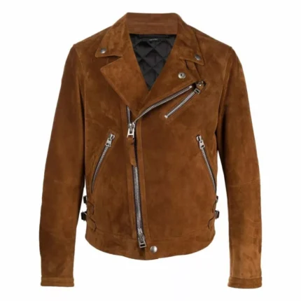Men’s Brown Suede Moto Leather Jacket – Classic Biker Style