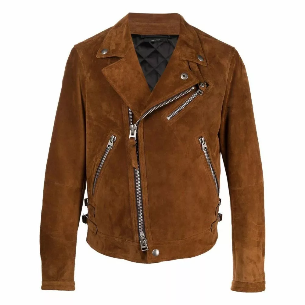 Men’s Brown Suede Moto Leather Jacket – Classic Biker Style