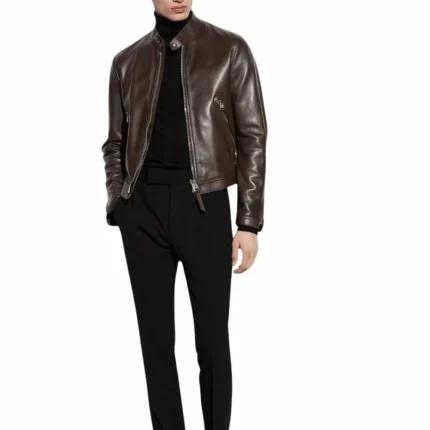 Harold Dark Brown Leather Racer Jacket