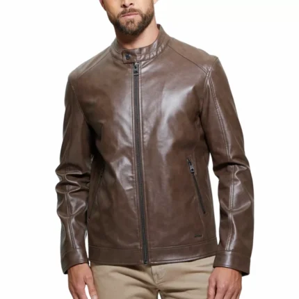 Men’s Chocolate Brown Cafe Racer Leather Jacket – Classic Biker Style