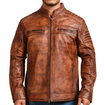 Mens Vintage Brown Cafe Racer Motorcycle Jacket