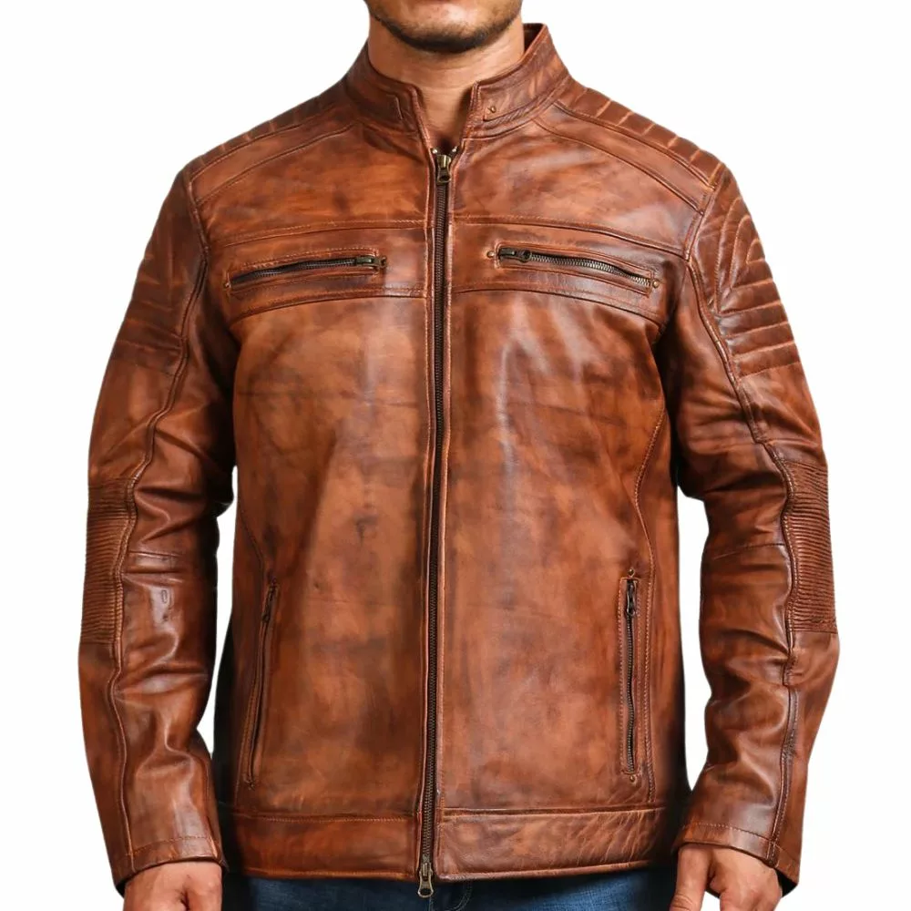 Mens Vintage Brown Cafe Racer Motorcycle Jacket