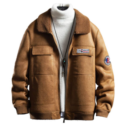 Men’s Distressed Brown Sheepskin Bomber Aviator Jacket