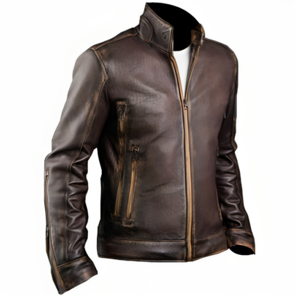 Men’s Vintage Cafe Racer Waxed Brown Leather Jacket – Retro Biker Style