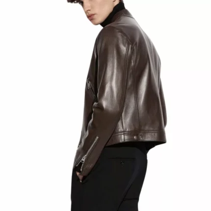 Harold Dark Brown Leather Racer Jacket
