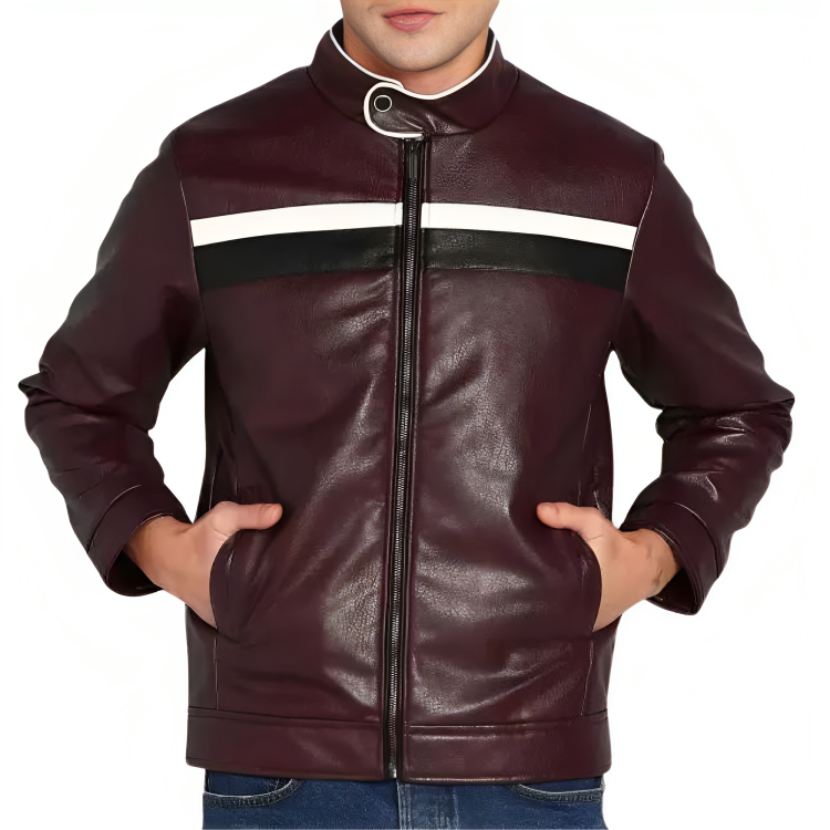 Mens Textured Classic Cafe Racer Brown Leather Jacket – Vintage Biker Style