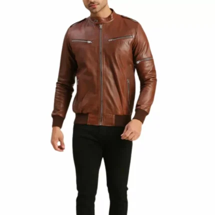 Vintage Brown Leather Bomber Jacket for Men – Classic Aviator Style