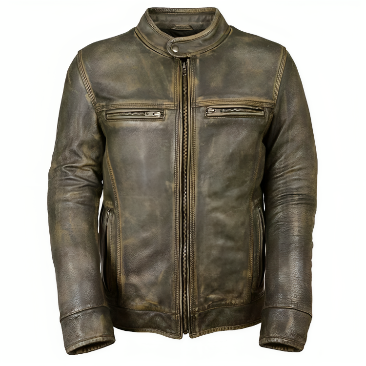 Men’s Brown Cafe Racer Genuine Distressed Leather Jacket
