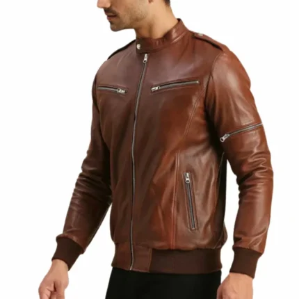 Vintage Brown Leather Bomber Jacket for Men – Classic Aviator Style