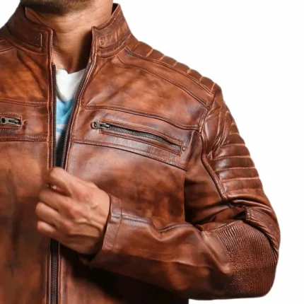 Mens Vintage Brown Cafe Racer Motorcycle Jacket