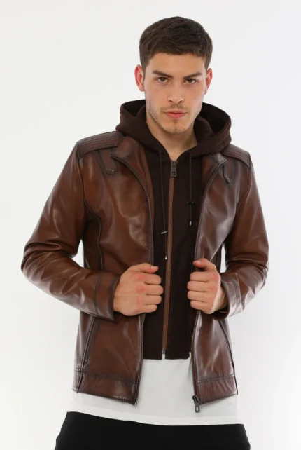 Luca Brown Hooded Leather Jacket