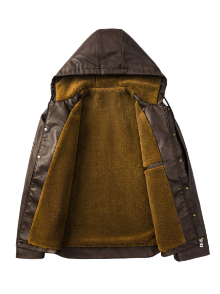 Men’s Leather Rider Jacket with Lining – Windproof Motorcycle Zip-Up Jacket for Fall & Winter