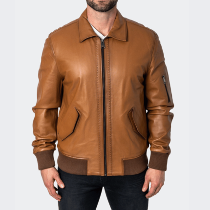 Men’s Classic Collar Real Leather Brown Jacket – Timeless Outerwear