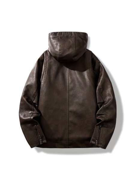 Men’s Leather Rider Jacket with Lining – Windproof Motorcycle Zip-Up Jacket for Fall & Winter