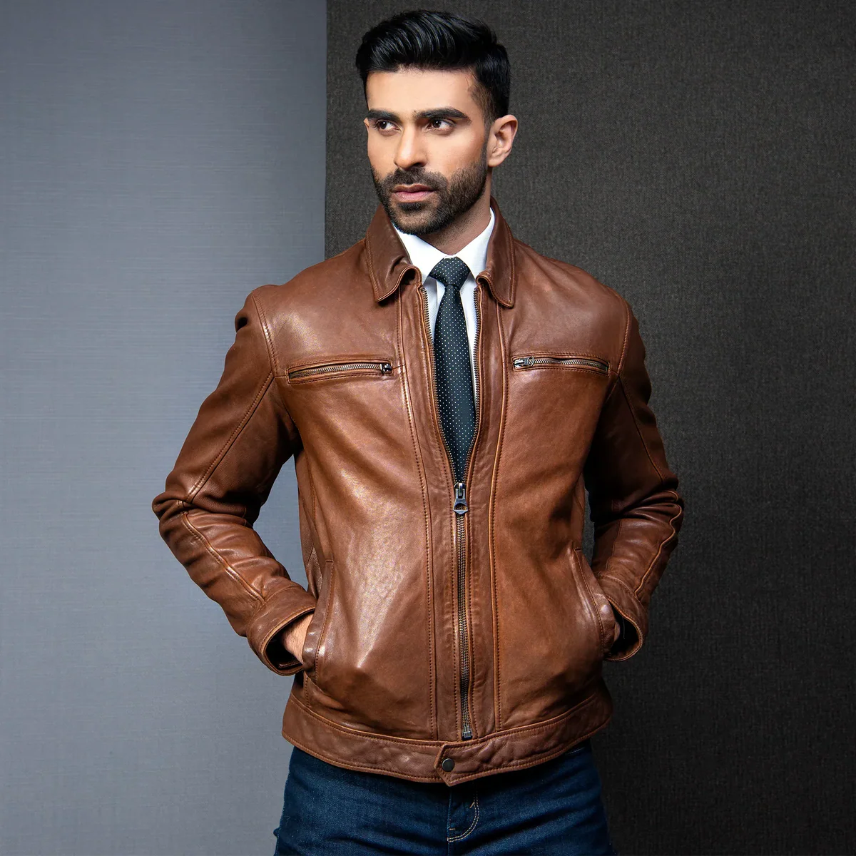 James Dean Brown Genuine Leather Jacket – Men’s Classic Moto Style