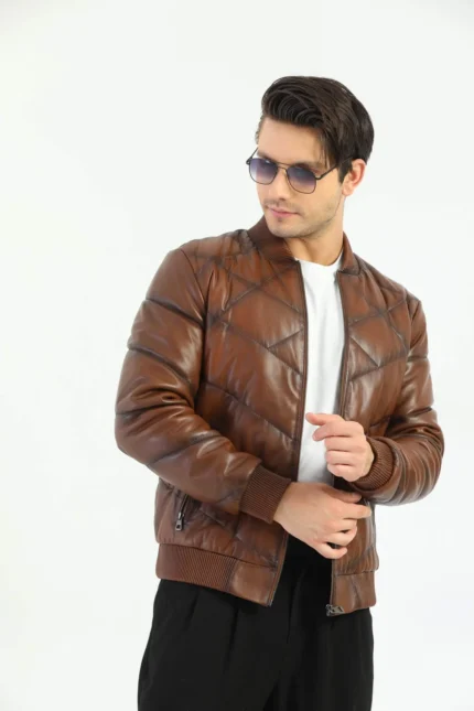 Ruslin Brown Leather Jacket for Men