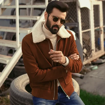 Men’s Suede Leather Bomber Jacket – Classic Casual Streetwear