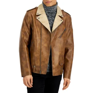 Men’s Brown Asymmetric Leather Jacket