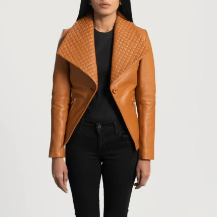 Lee Tan Brown Leather Blazer – Women’s Premium Tailored Leather Jacket