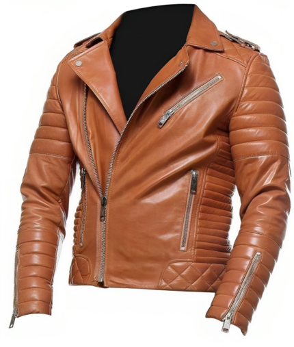 Mens Cafe Racer Quilted Moto Tan Biker Leather Jacket – Classic Biker Style