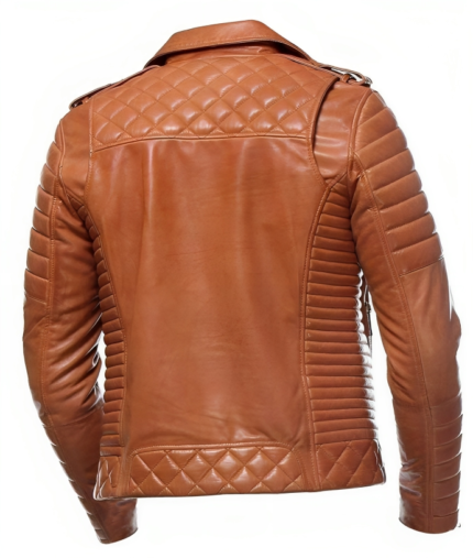 Mens Cafe Racer Quilted Moto Tan Biker Leather Jacket – Classic Biker Style