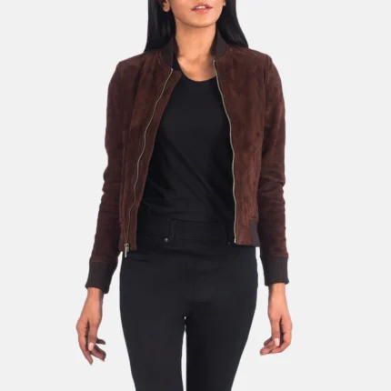 Bliss Brown Suede Bomber Jacket – Premium Women’s Classic Suede Flight Jacket