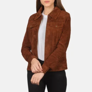 Suzy Brown Suede Trucker Jacket – Classic Women’s Suede Denim-Style Jacket
