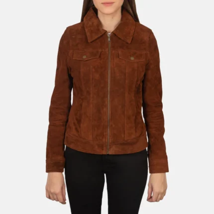 Suzy Brown Suede Trucker Jacket – Classic Women’s Suede Denim-Style Jacket