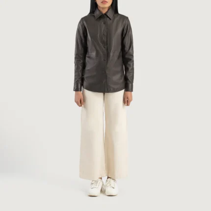 Zenith Brown Leather Shirt Jacket – Classic Women’s Leather Shacket