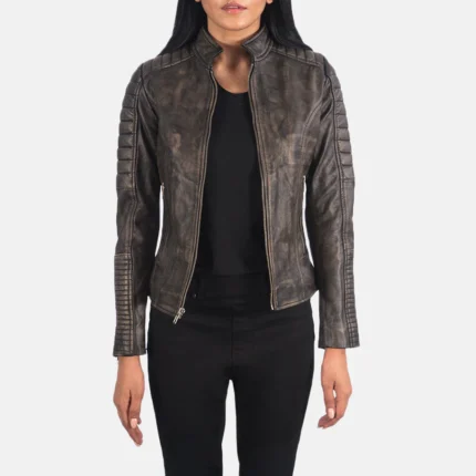 Adalyn Distressed Brown Leather Biker Jacket