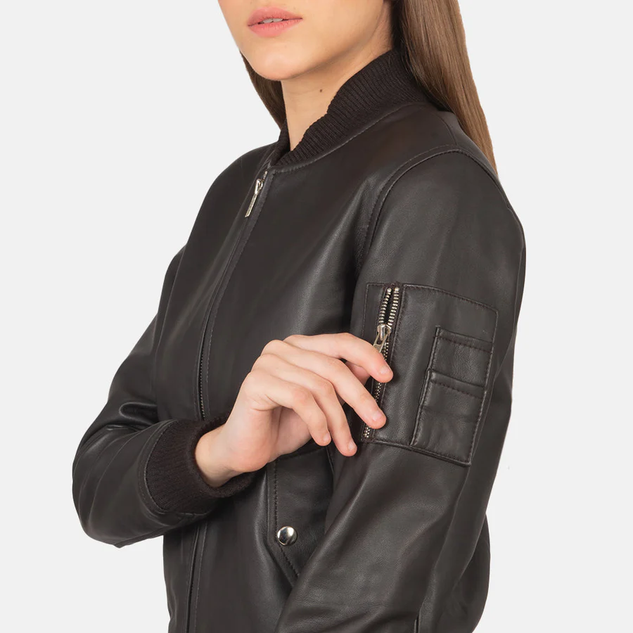 Ava MA-1 Brown Leather Bomber Jacket – Classic Women’s Flight Style