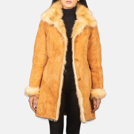 Erica Shearling Beige Leather Coat – Women’s Premium Warm Outerwear