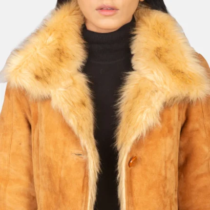 Erica Shearling Beige Leather Coat – Women’s Premium Warm Outerwear