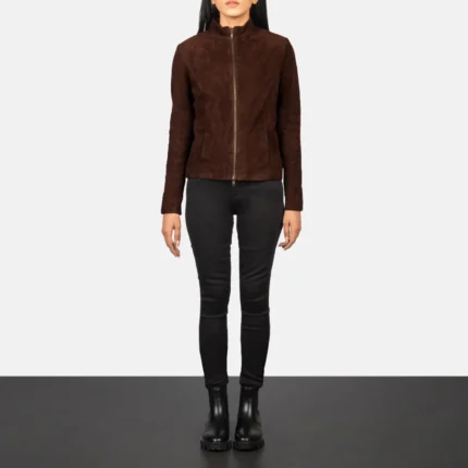 Rumella Mocha Suede Biker Jacket for Women