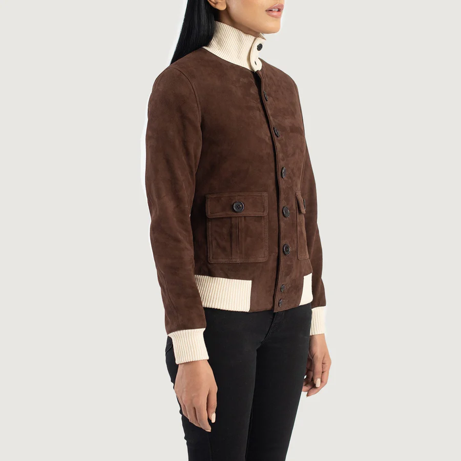 Sasha A1 Mocha Suede Bomber Jacket – Vintage A1 Elegance in Soft Suede