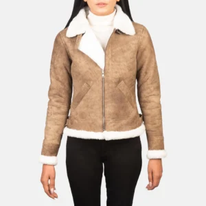 Amie Distressed Brown Double Breasted Shearling Coat