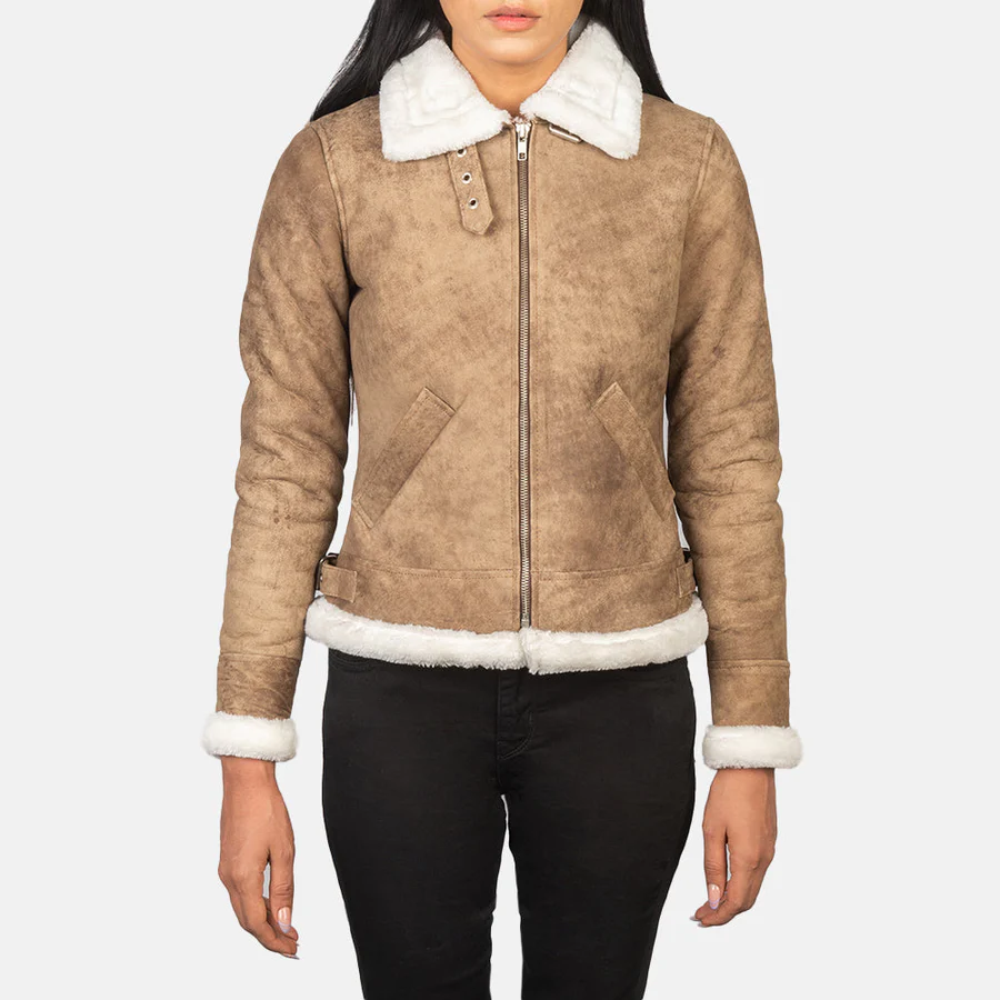 Amie Distressed Brown Double Breasted Shearling Coat