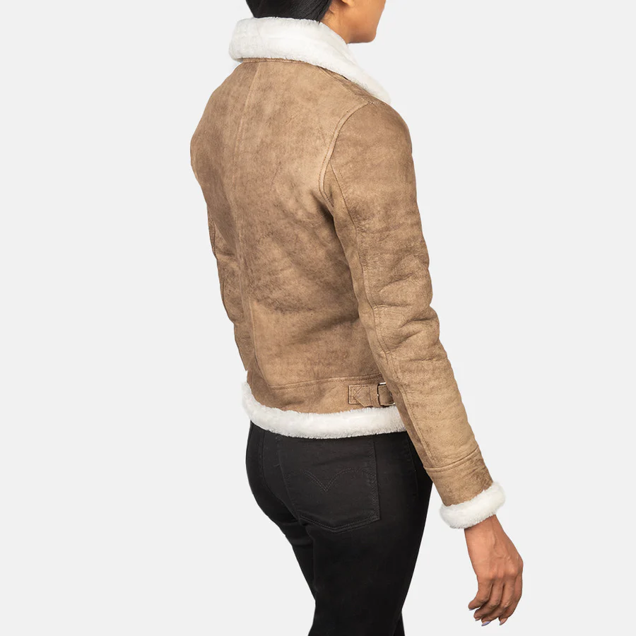 Amie Distressed Brown Double Breasted Shearling Coat