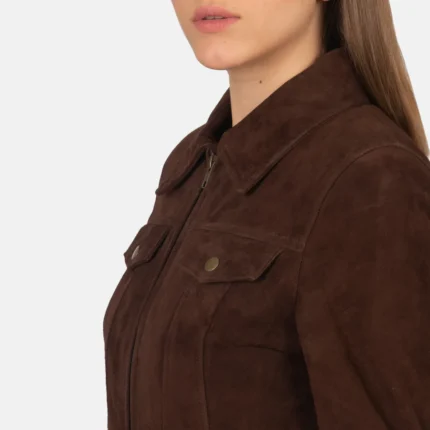 Suzy Mocha Suede Trucker Jacket – Classic Women’s Suede Outerwear