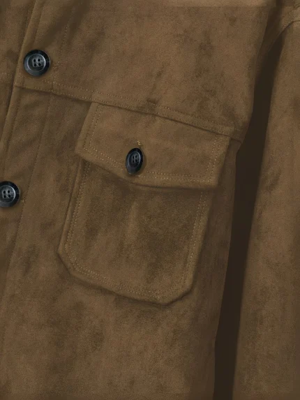 Men’s Casual Suede Leather Jacket with Pockets & Stand Collar