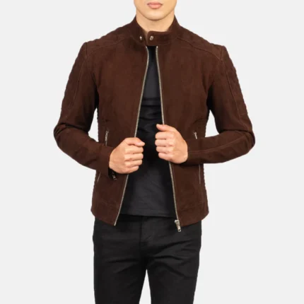 band collar brown biker jacket