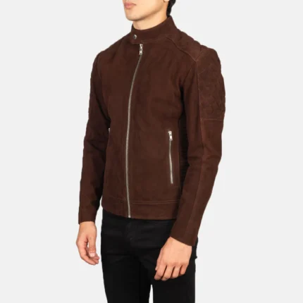 band collar brown biker jacket side