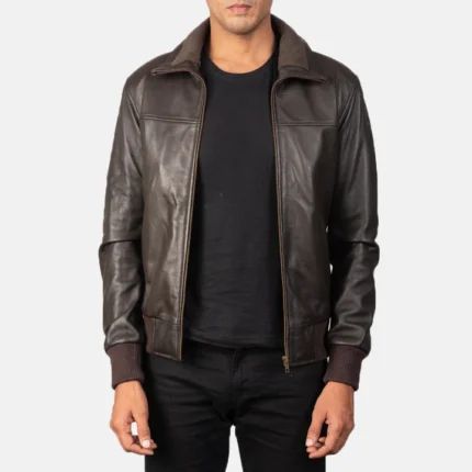bomber brown leather jacket