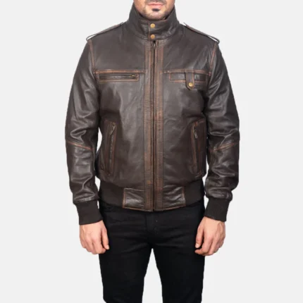 bomber leather jacket front