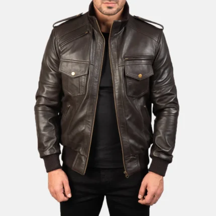 brown biker leather jacket