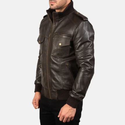 brown biker leather jacket side