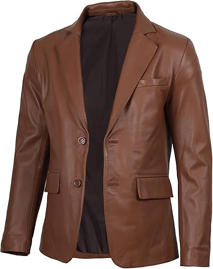 brown casual men leather jacket coat
